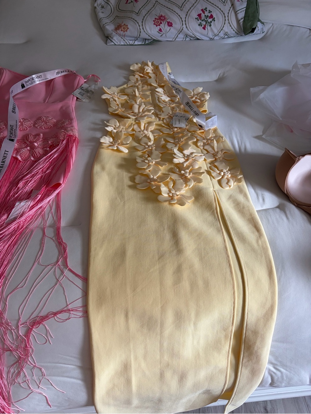 Yellow Floral Appliqué Halter Dress